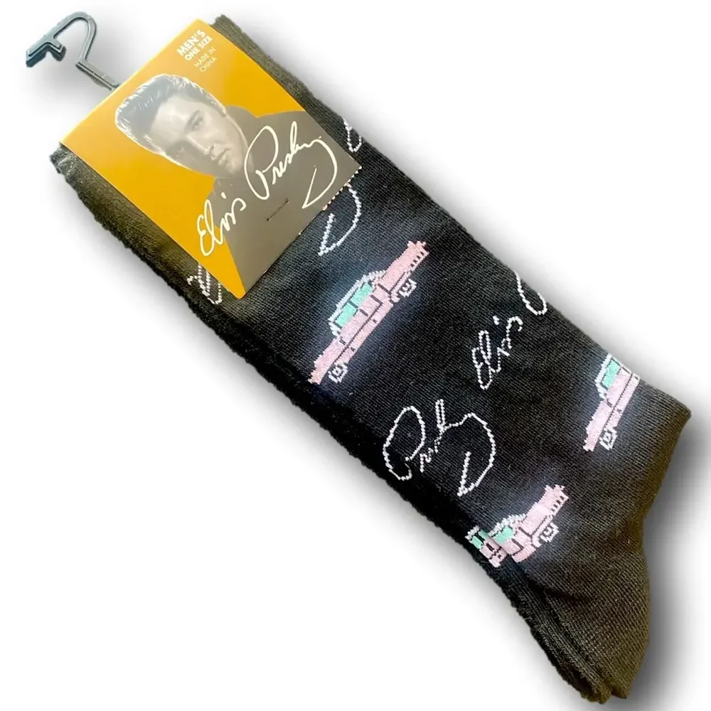 3/$20 Elvis Presley Pink Cadillac Funny Novelty Crew Socks - NWT